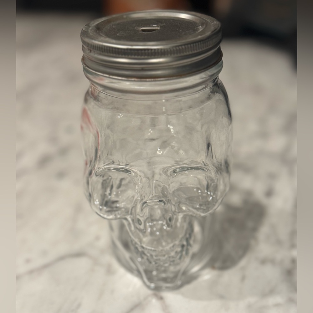 Clear Skull Glass Cup with Silver Lid